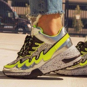Silver and neon green/yellow sneakers from Dolls Kill!